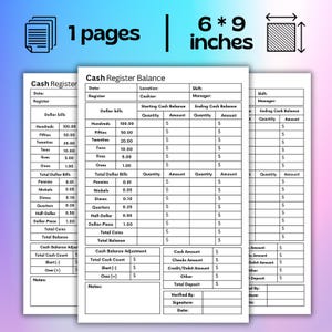 Cash Register Balance Sheet, Cash Breakdown Sheet, Small Business, Cash ...