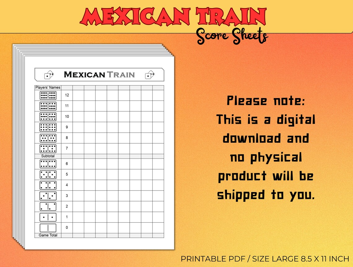 Mexican Train Score Sheets-mexican Train Score Pads -instant Download ...