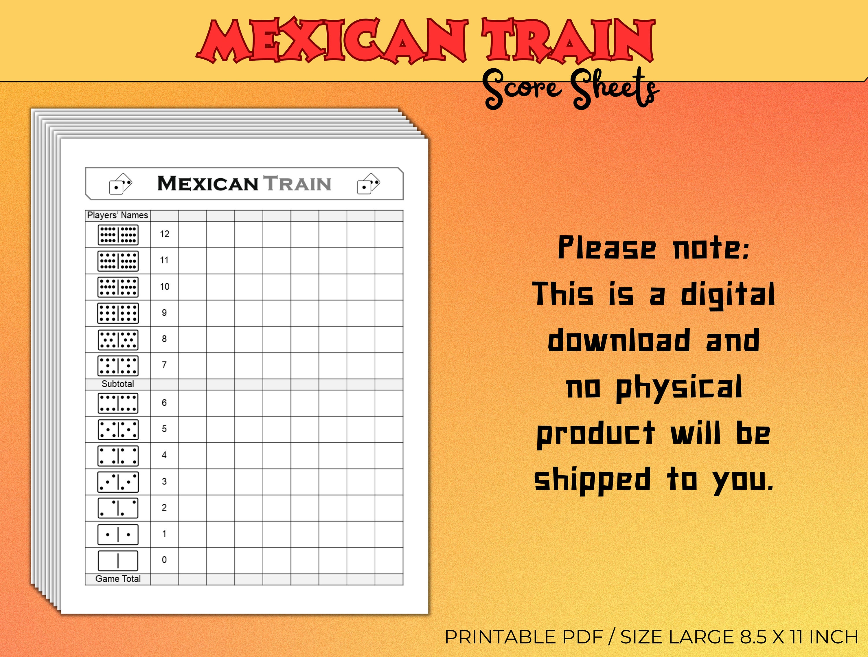 Mexican Train Score Sheetsmexican Train Score Pads instant Download