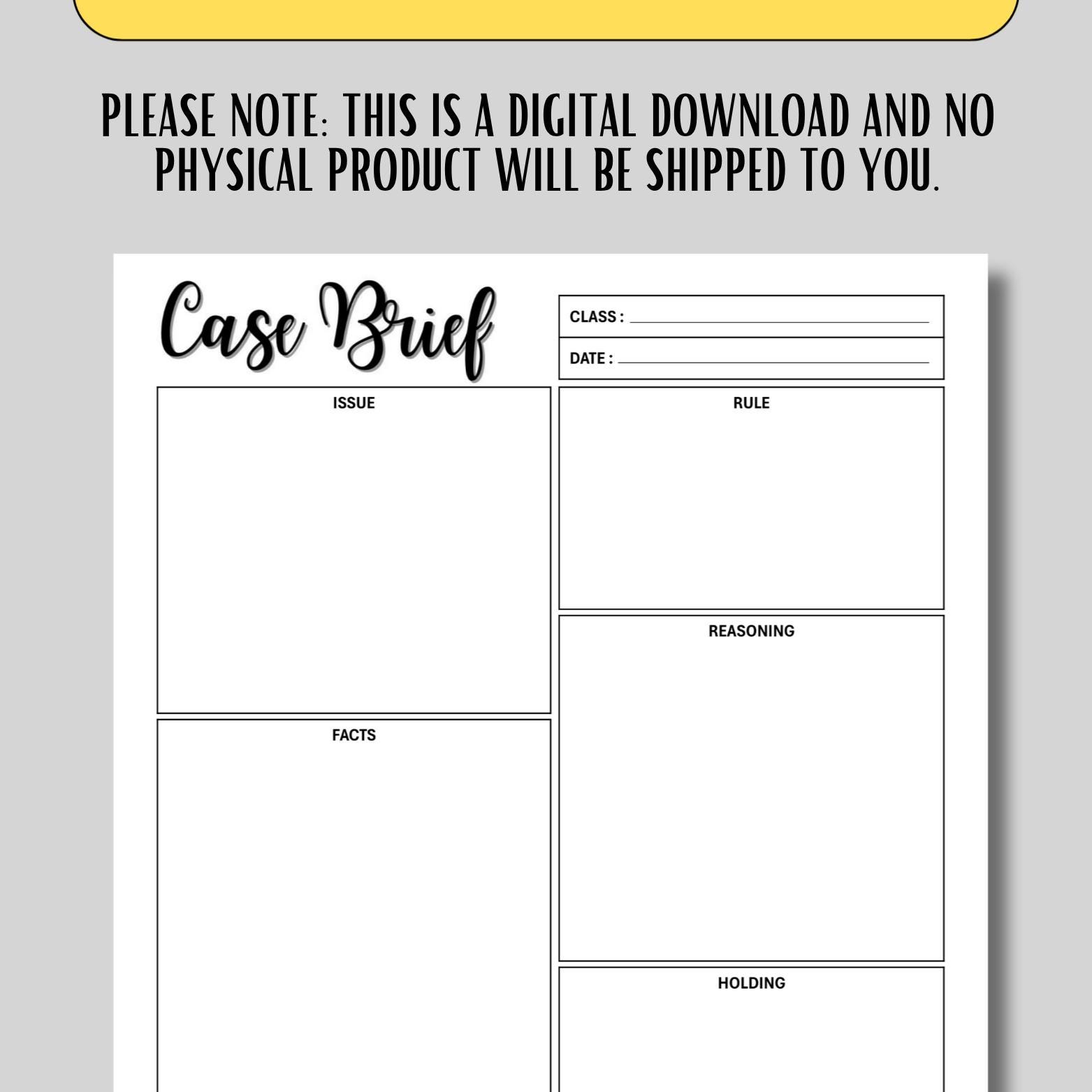 Legal Note Taking Case Brief Law Student Note-taking, Law Student Study Sheet, Legal Note ...