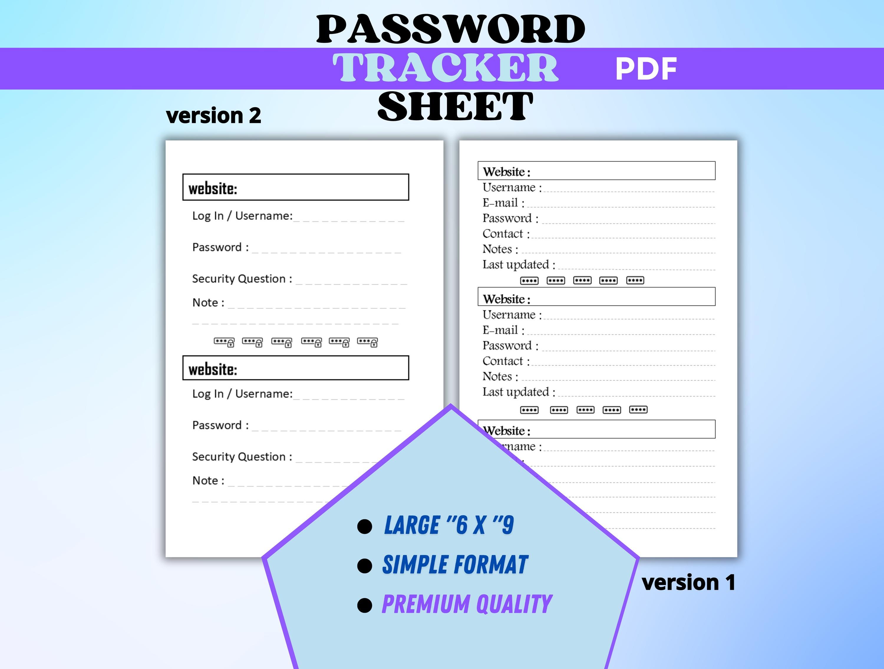 Password Tracker Sheet, Password Manager, Password Keeper, Password Organizer, Printable Password Tracker