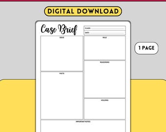 Case Brief Rechtenstudent aantekeningen maken, Studieblad rechtenstudent, Afdrukbare juridische notities, Organisator caseoverzicht