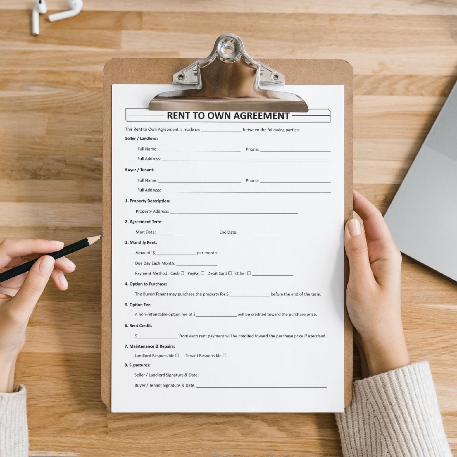 New Contract Rent Request Form Printable Rent to Own Agreement Template, Lease to Own Contract Form ...