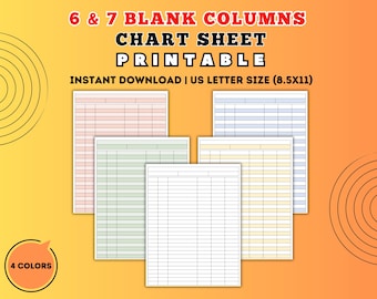 Blank Columns Chart Sheet Printable, Fillable blank worksheet, Blank Spreadsheet, printable column,6 Column Charts,7 Column Charts
