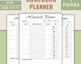 Homework Planner Template: Weekly Student Assignment Tracker (PDF, PNG)