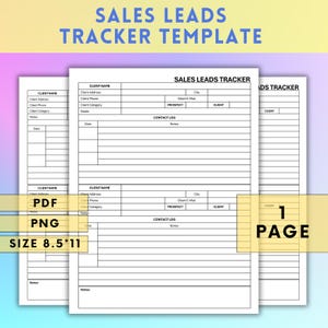 Sales Leads Tracker, Client Contact & Follow-Up for Business Professionals, Lead Organization Spreadsheet, Small Business Sales Tracker