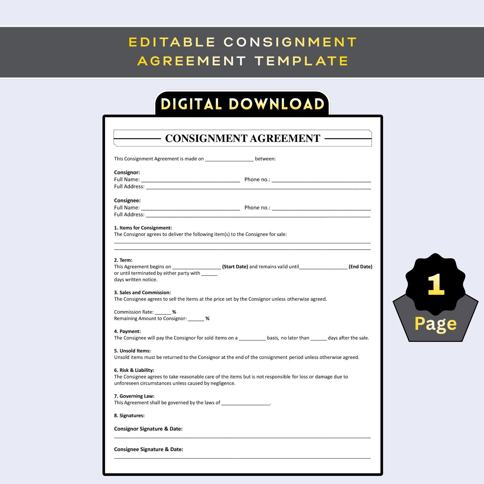 Consignment Form.pdf Printable Consignment Agreement Template, Reseller Consignment Contract ...