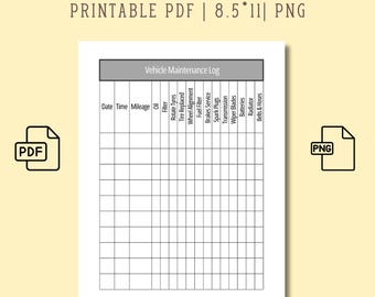 Registro di manutenzione del veicolo: diario delle spese auto (PDF, PNG)