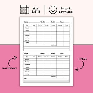 Weekly Time Sheet Log Template: Employee Work Tracker (PDF & PNG) - Etsy