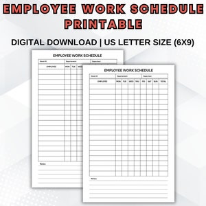 Employee Work Schedule Printable, Employee Work Schedule Sheets, Employee Organizer, Weekly Staff Shifts, Employees Time Tracker