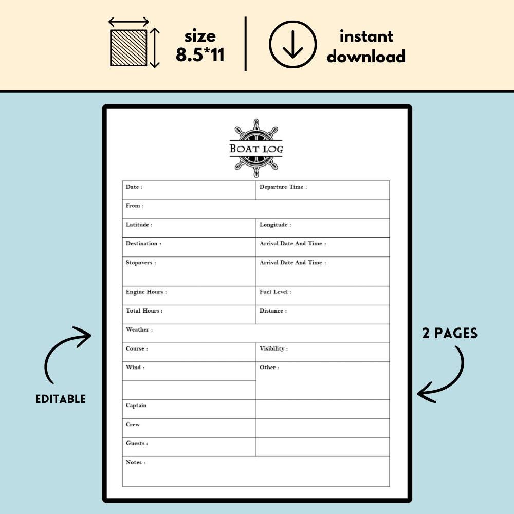 Boat Maintenance Log Template : Captain's Log, Repair Sheet (PDF, PNG ...