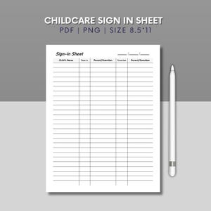 Childcare Sign In Sheet Template: Daily Attendance Tracker (PDF, PNG)