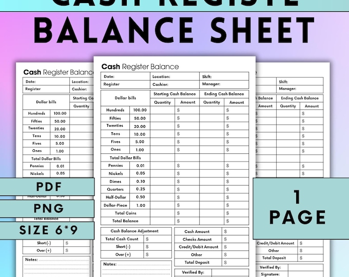 Cash Register Balance Sheet Printable, Daily Cash Log, Cash Drawer ...