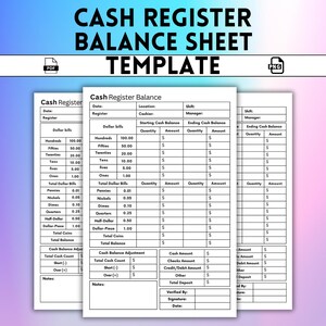 Cash Register Balance Sheet, Cash Breakdown Sheet, Small Business, Cash ...