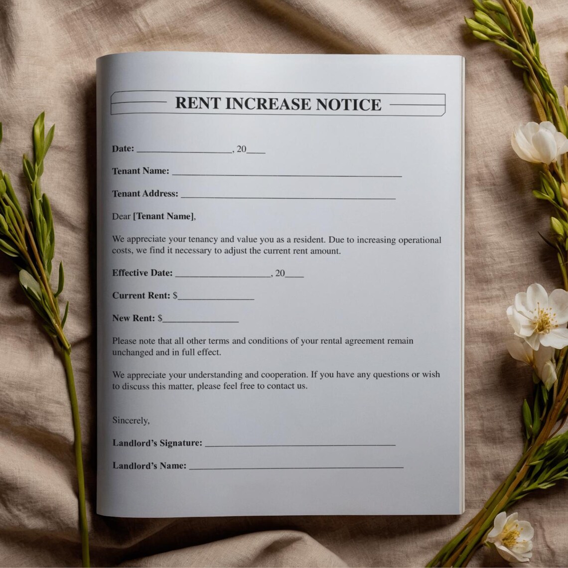Landlord Rent Increase Forms.pdf Rental Increase Notice Template, Landlord Tenant Form (PDF PNG PPT) - Etsy