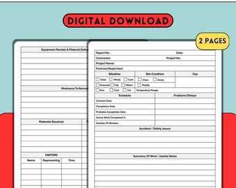 Mall för byggnadsöverintendentlogg, utskrivbar daglig bygglogg, rapport om projektledning på arbetsplatsen, mall för förmanlogg