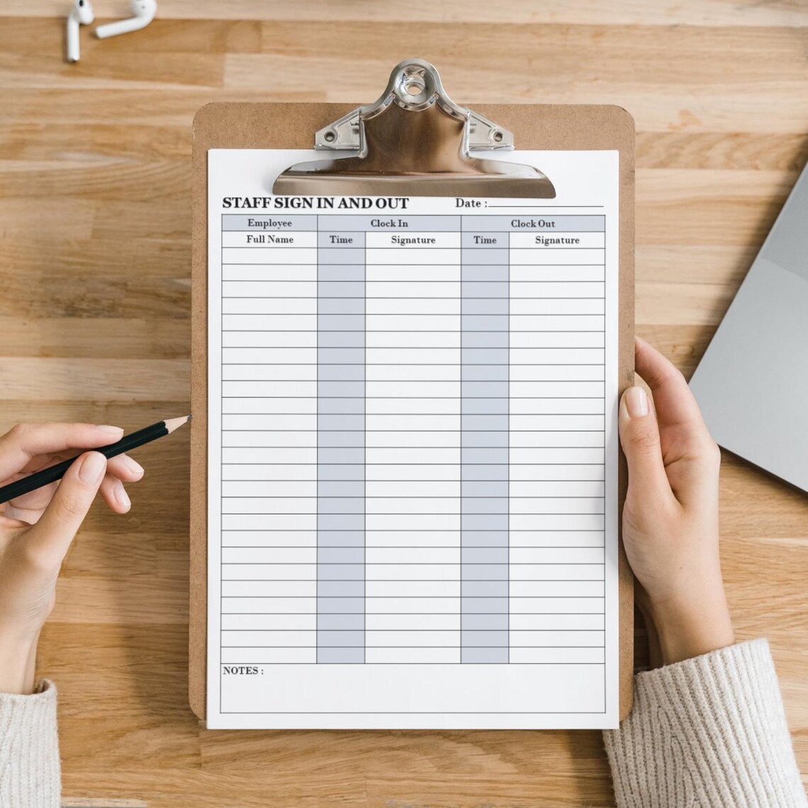 Employee Sign In/out Sheet: Printable Staff Attendance Template (PDF ...
