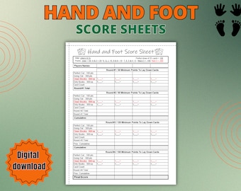 Hand And Foot Score Sheet, Hand and Foot Rules, Printable Hand and Foot Game Score Pad, Printable file, PDF Download 8.5x11