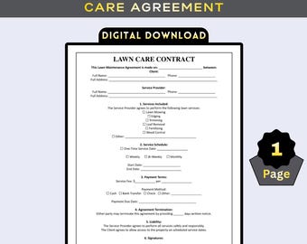 Printable Lawn Care Agreement Template, Landscaping Service Contract, Garden Maintenance & Mowing Agreement Form PDF PNG PPT
