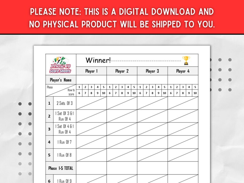 Printable Phase 10 Card Game Score - Il 794xN.5704633431 Redn 
