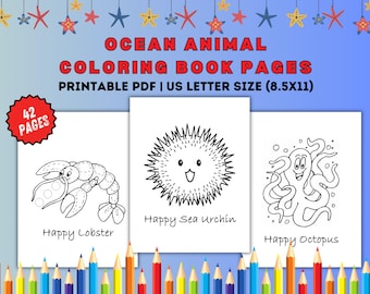 Dibujos para colorear de animales marinos / Libro para colorear de vida marina imprimible / Actividad para niños pequeños y preescolares / Descarga instantánea