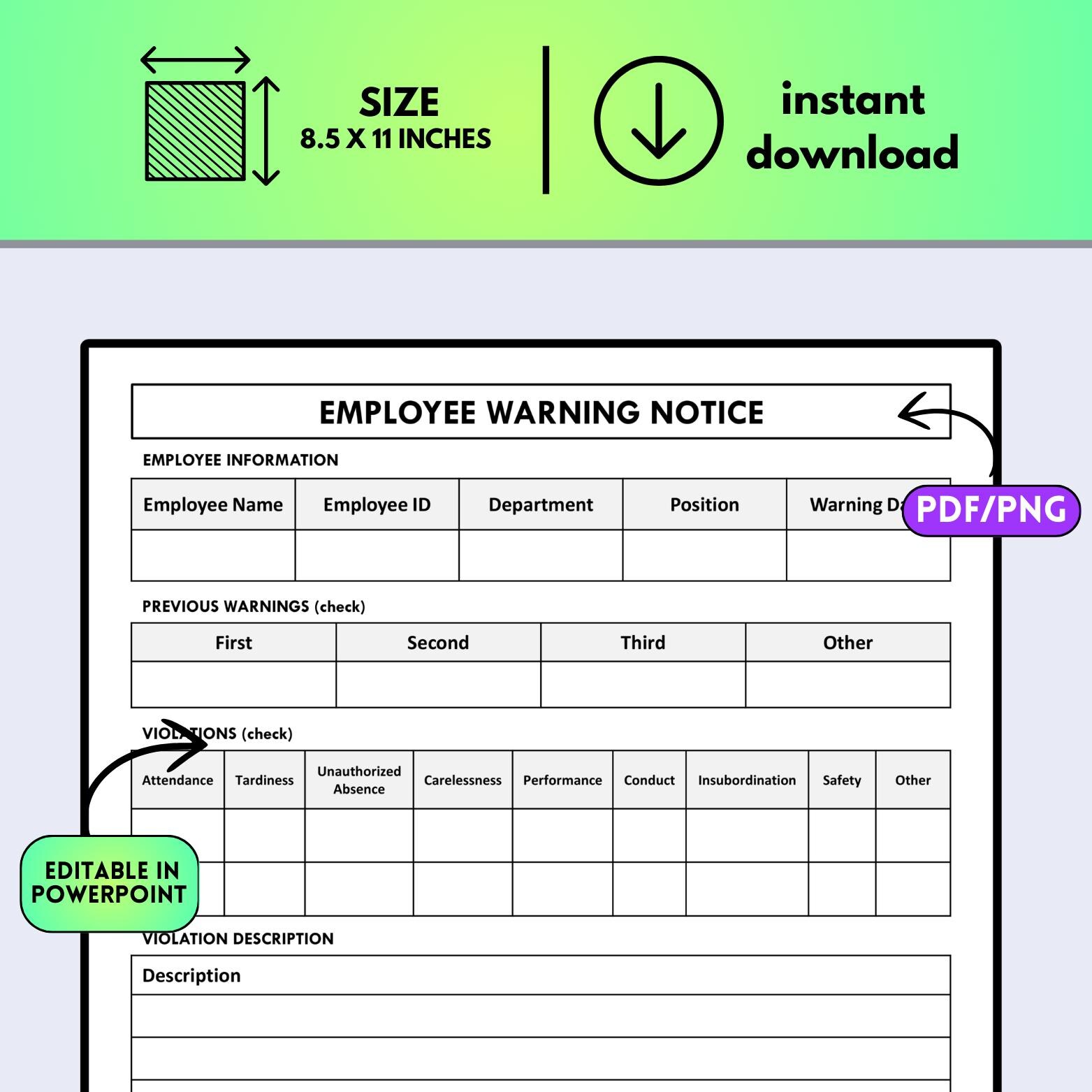 Specific Performance Notice Format Employee Warning Notice Printable, Employee Write-up Form, Workplace ...
