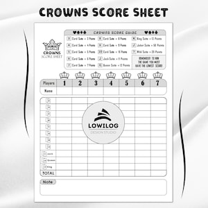 Crowns Score Sheets, Crowns Card Game Score Sheet, Printable Crowns Score Card, Printable File, PDF, 8.5" x 11, A4