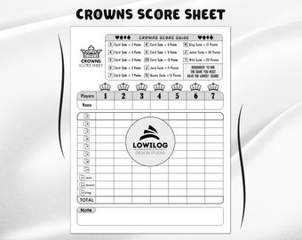 Kronen scorebladen, kronen kaartspel scoreblad, afdrukbare kronen scorekaart, afdrukbaar bestand, PDF, 8,5" x 11, A4