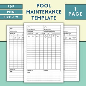 Pool Maintenance Template, Swimming Pool Maintenance and Cleaning ,Residential Pool Maintenance Checklist, Pool Service Agreement