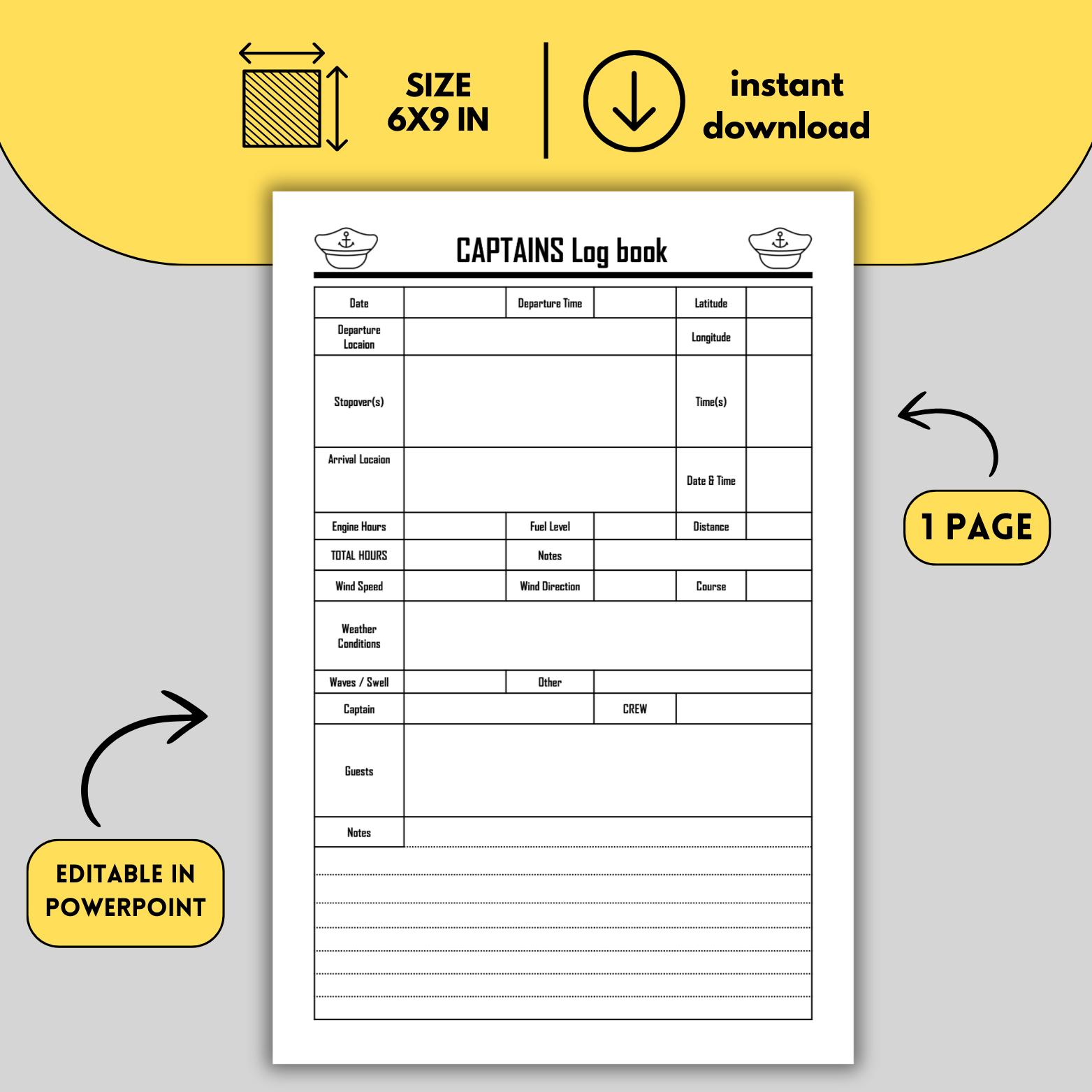 Captain's Log Printable | Nautical Boat Trip & Sailing Journey Tracker ...