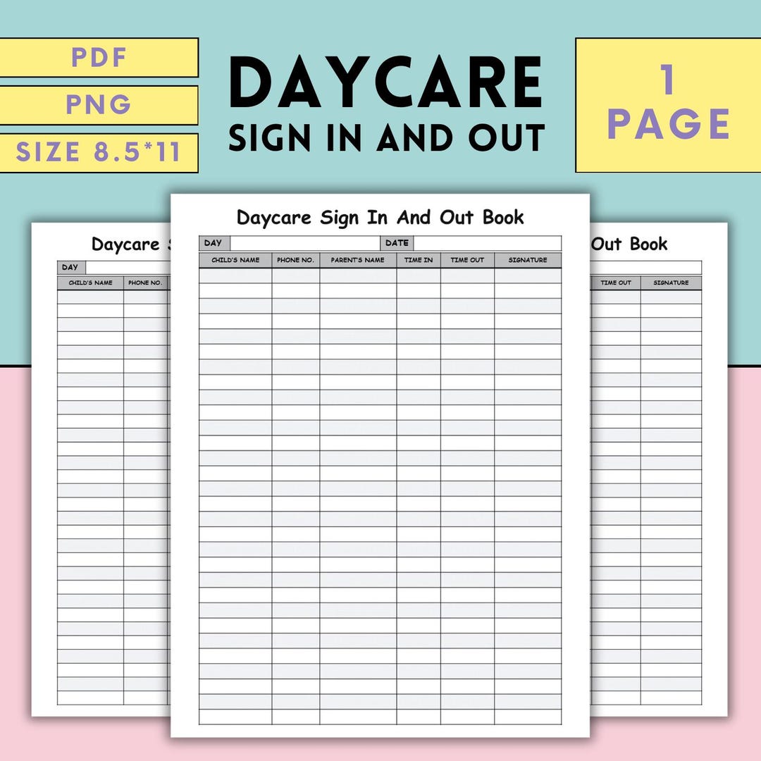 Daycare Sign in Out Sheet | Child Attendance Log | Childcare Daily ...