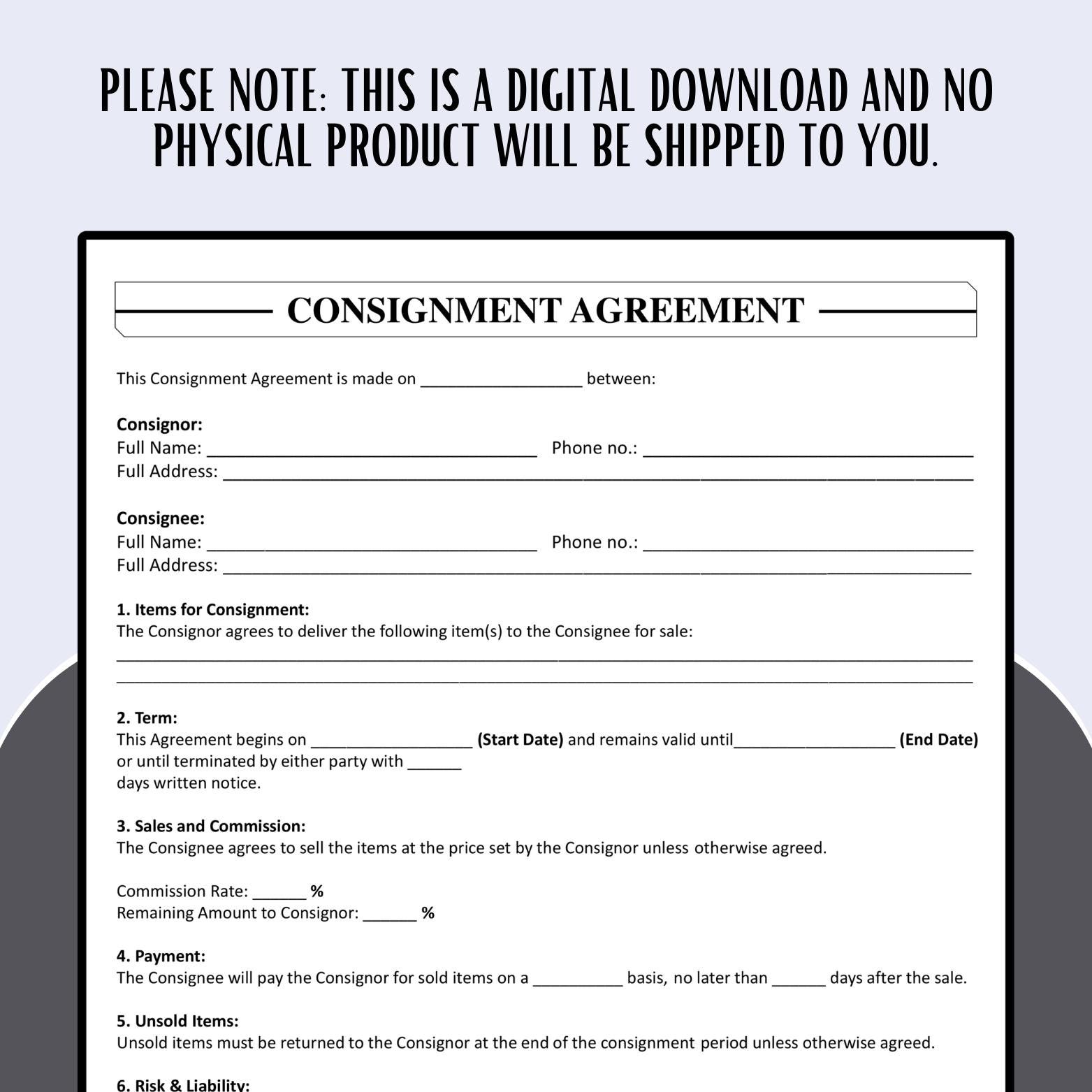Consignment Form.pdf Printable Consignment Agreement Template, Reseller Consignment Contract ...