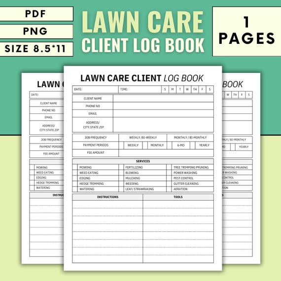 Lawn Care Client Log Template, Simple Lawn Mowing and Landscape Appointment, Garden Care Agreement, Client Information, Appointment Log