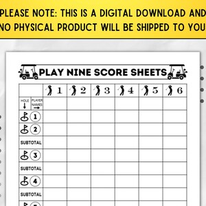 Printable Play 9 Score Pad, Play Nine Golf Card Game Score Sheet ...