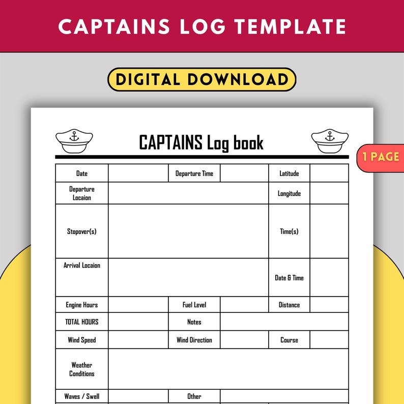 Captain's Log Printable | Nautical Boat Trip & Sailing Journey Tracker ...