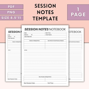 Session Notes Template, Therapist Counselor Session Planner, Counseling Client Record, Therapy Session Notes Templates
