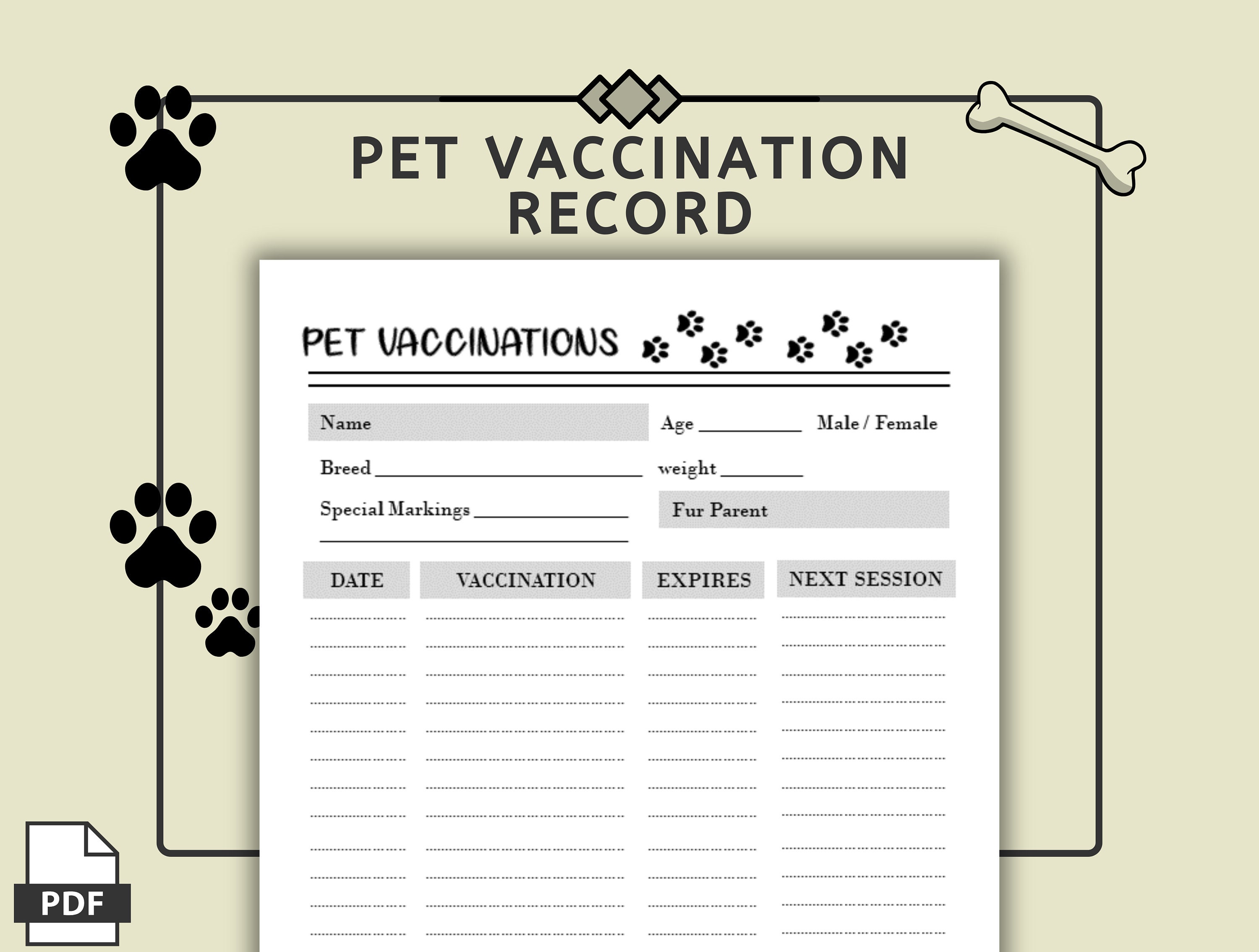 Pet Vaccination Record - Record Sheet for Pet Lovers Dogs Puppies - Pet ...