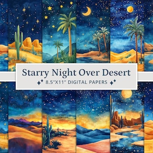 30 Starry Night Over Desert Digital Papers, Desert Oasis, Night Sky Texture Background, Galaxy Scrapbook Paper, Printable Scrapbook Paper