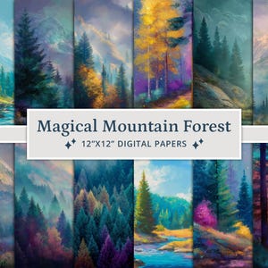 40 papiers numériques Forêt de montagne magique, Papier numérique Forêt mystérieuse enchantée, Cartes Woodland, Imprimable, Journal indésirable, Scrapbooking