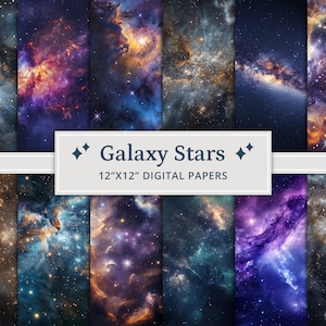 27 papeles digitales de estrellas galácticas, fondo espacial, papel cósmico, estrellas del cielo nocturno, papel para agenda, papel de polvo de estrellas, papel para álbum de recortes imprimible