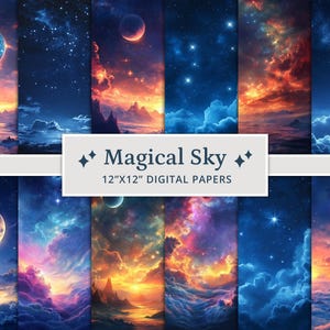 43 Magical Sky Digital Papers, afdrukbaar plakboekpapier, plakboek melkwegstelsel, planeten, sterrenhemel, ruimte, wolken