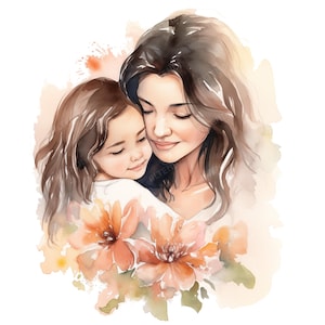 19 Clipart de mãe e filho em aquarela, Amor de mãe e filho, Dia das mães, Clipart de aquarela para impressão, JPGs de alta qualidade, Artesanato em papel