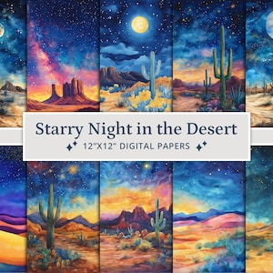 40 aquarel sterrennacht boven woestijn digitale papers, nachtelijke hemel textuur achtergrond, Galaxy plakboek, afdrukbaar plakboekpapier