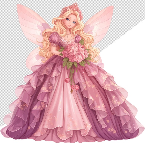 11 PNG Fairy prinsessen in roze, Fairy Princess, Floral Fairy Princess, Fairy Girl, Pink Fairy, Pink Fairy Prinsessen, transparante PNG