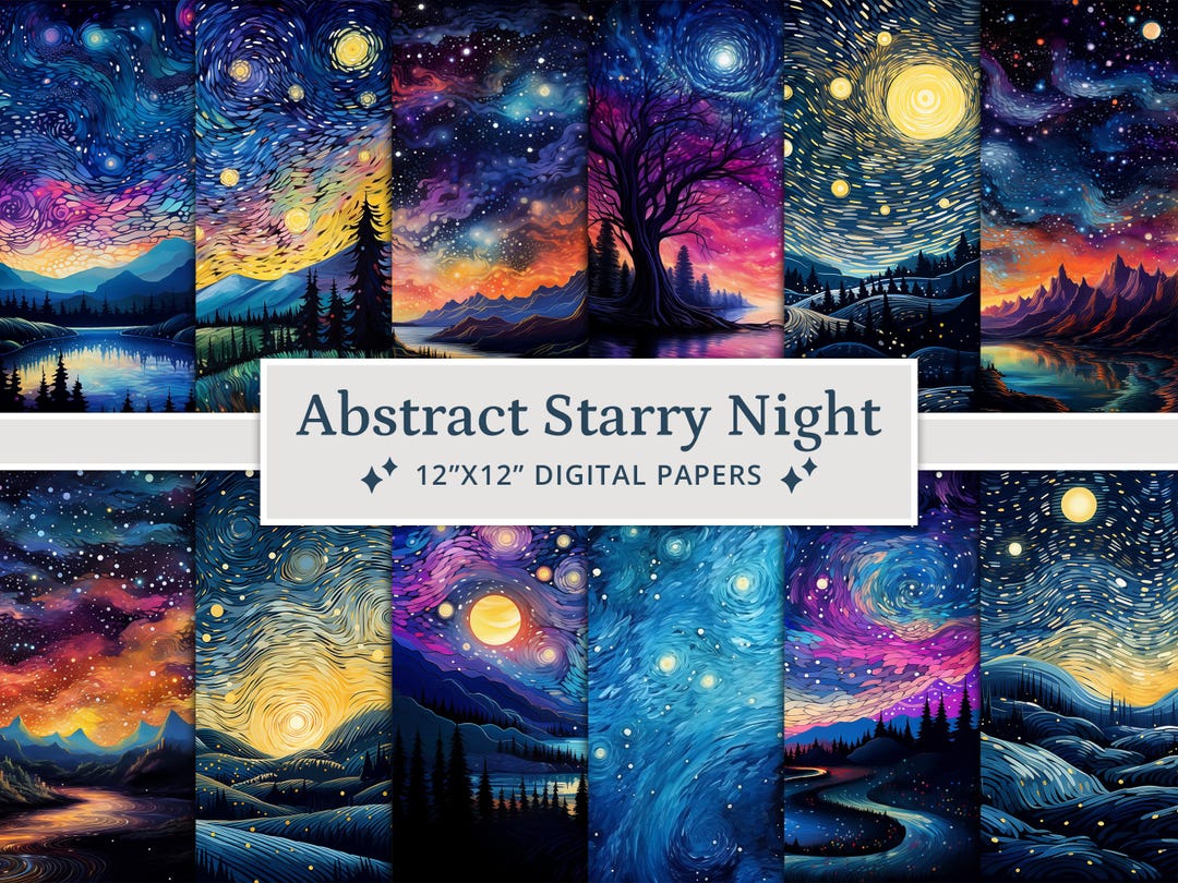 37 Watercolor Abstract Starry Night Digital Papers, Celestial Texture ...