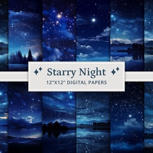 35 sterrennacht digitale papers, textuur achtergrond nachtelijke hemel, Night Stars plakboekpapier, hemels papier, afdrukbaar plakboekpapier