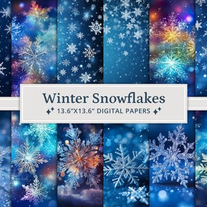Winter Snowflakes Digital Paper Pack: Christmas Card Backgrounds (Digital Download)