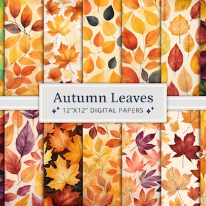 36 papeles digitales de hojas de otoño en acuarela, papel digital de hojas de otoño, efímeras de otoño, descarga de diario basura, álbumes de recortes, creación de tarjetas
