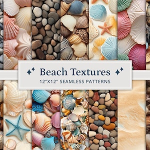 22 Texturas de playa Papeles digitales sin costuras, Textura de arena, Textura de guijarros, Textura de conchas marinas, Patrón de océano marino, Patrones sin costuras de playa