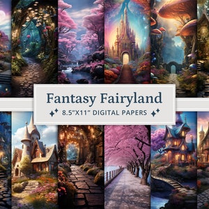 18 digitale papieren fantasiesprookjesland, sprookjesachtergrond, digitale achtergronden betoverd bos, fantasieachtergrond, afdrukbaar digitaal papier